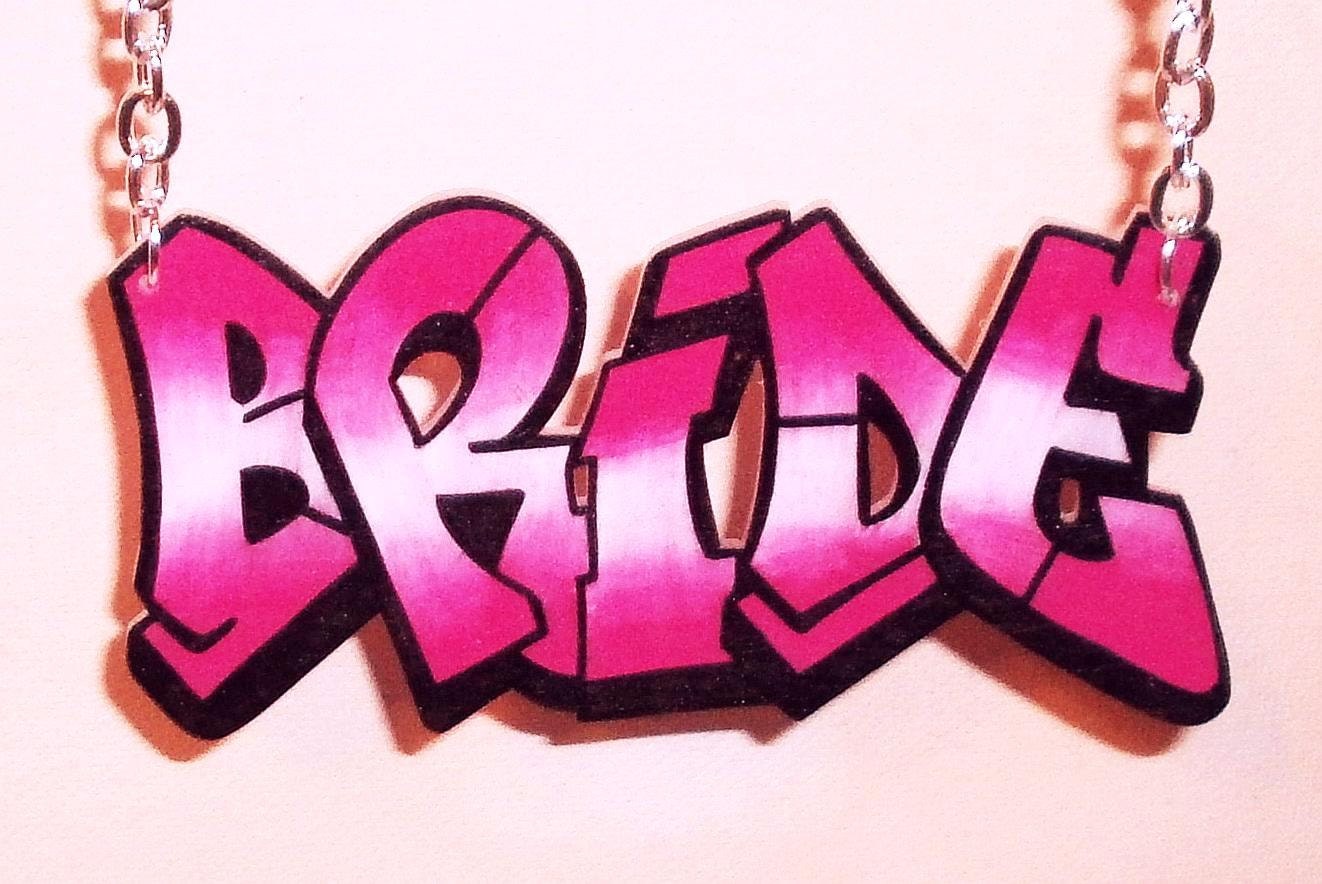 BRIDE wedding bachelorette party graffiti necklace
