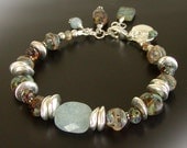 Rustic Aquamarine Bracelet - Czech Glass Jewelry, Sterling Silver