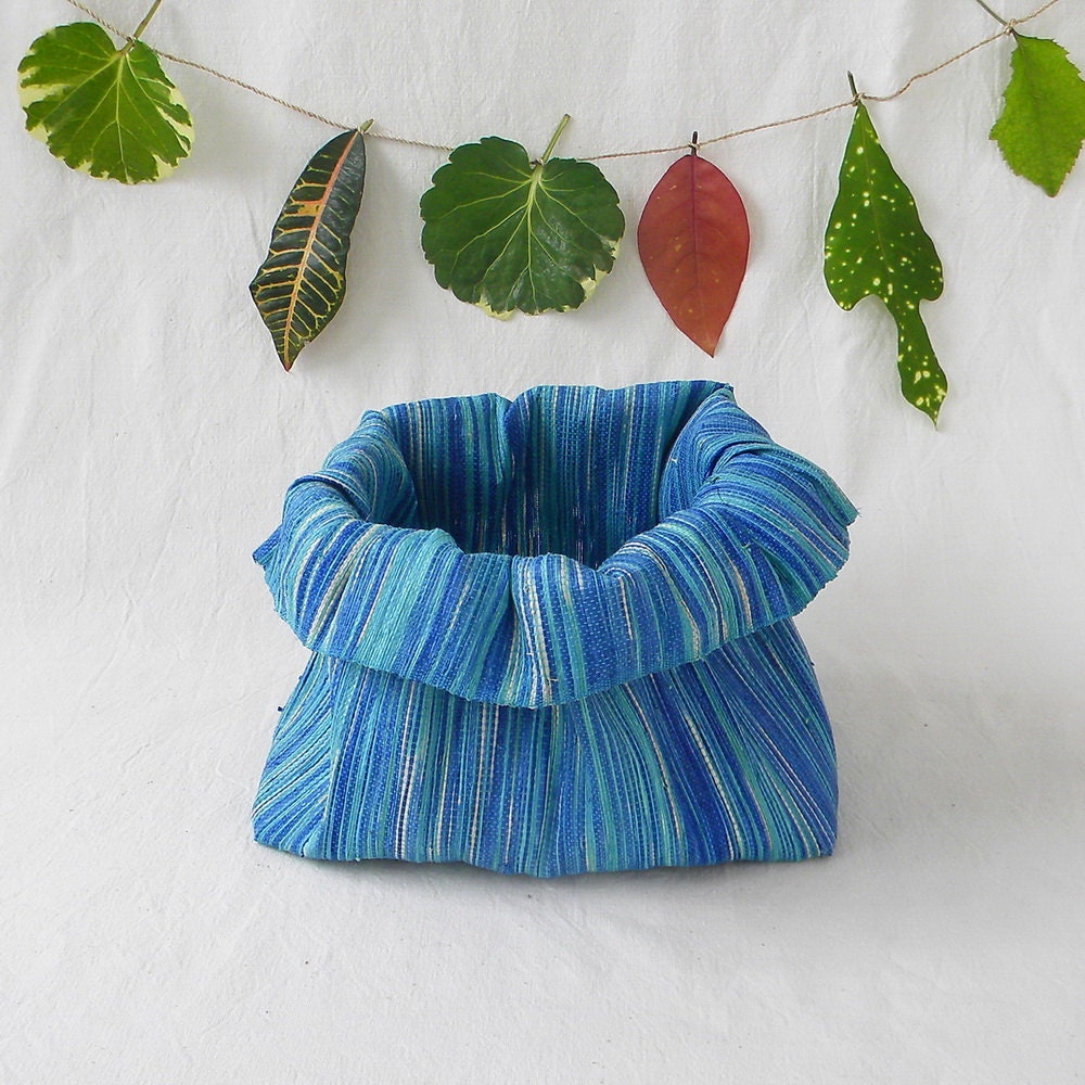 Big tree bark fabric bowl, blue lines