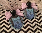 Blue Cat Cameo Earrings