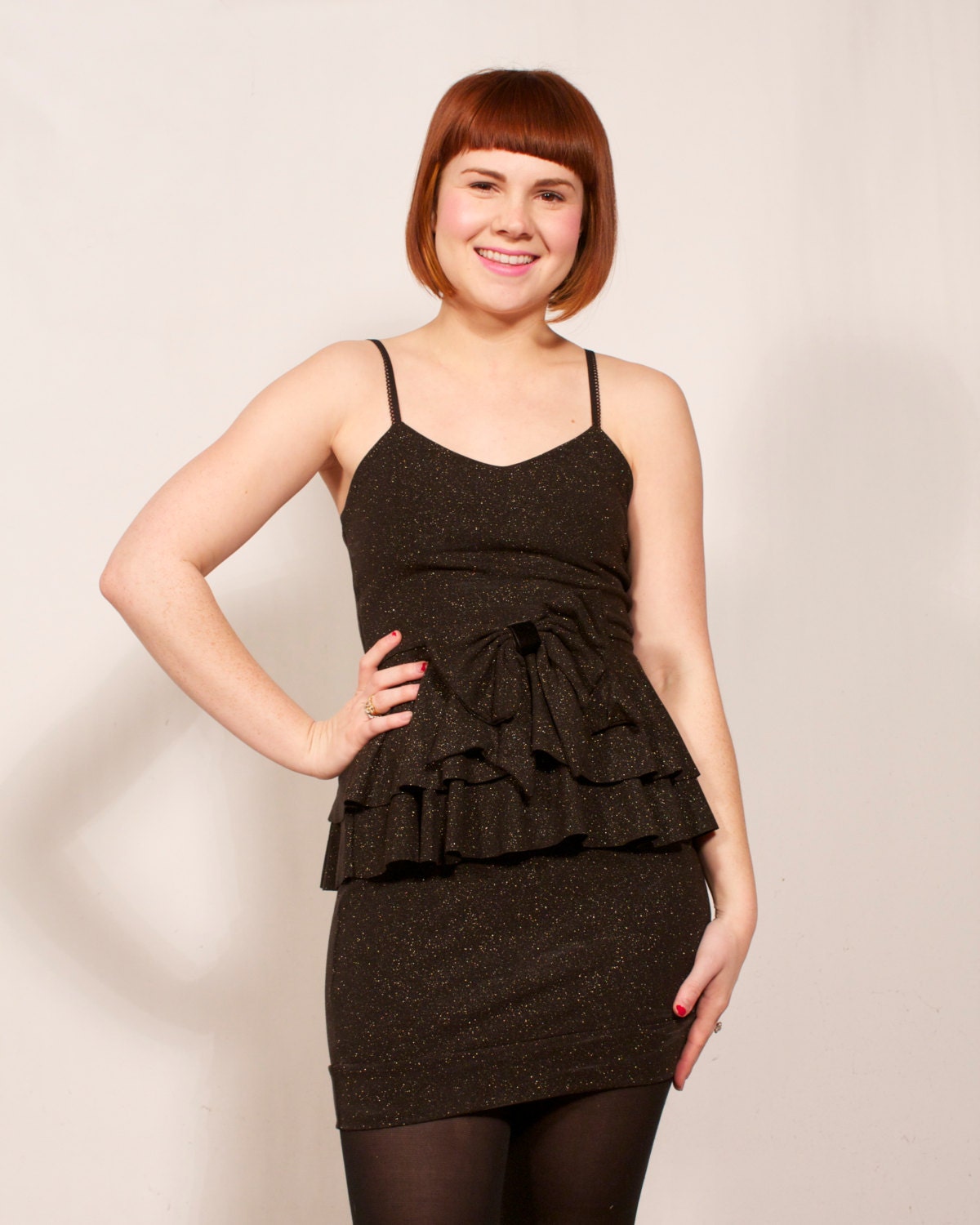 Glittery Black Ruffle Dress MADE TO ORDER