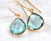 Teal Jewel Earrings. 24k Gold Vermeil Ear Wires. Fine Jewelry.