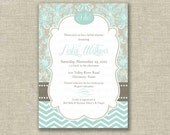 Modern Bridal Shower Invitation Damask Chevron Linen Jade - by girlsatplay girls at play Il_170x135