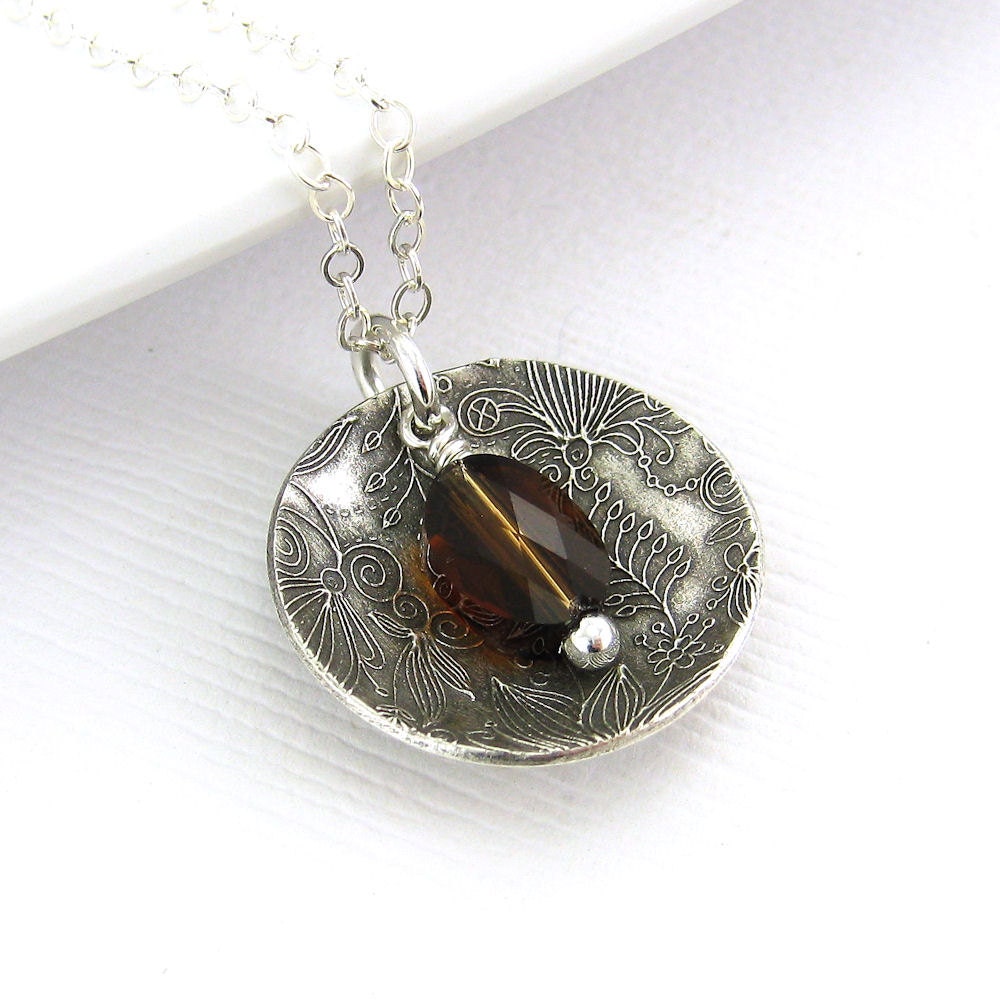 Smoked Topaz Necklace Swarovski Crystal Jewelry Sterling Silver Necklace Mocca Brown Pendant Fashion Jewelry - Contrast