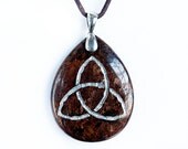 Celtic Triquetra or Trefoil Knot - Engraved Stone Jewelry Pendant - Bronzite