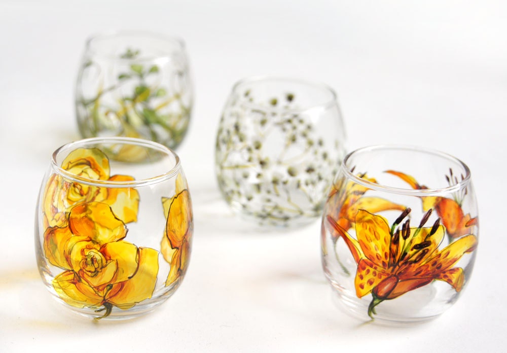 Custom Painted with Any Botanical Design - Round Glass Votive