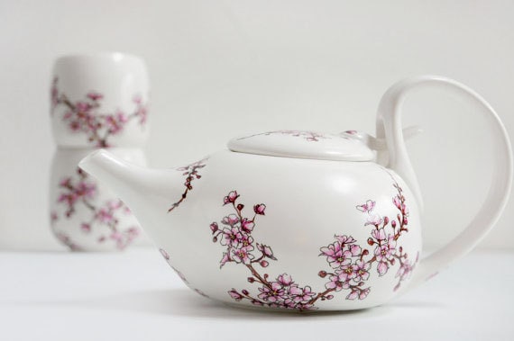 Hand Painted Ceramic Tea Set -  Cherry Blossoms Collection
