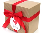 Large Valentines Gift Wrap - Recycled Cream Gift box with Ribbon and Gift Tag