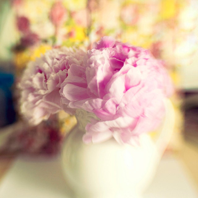 Fine Art Photography Floral Pink Peonies White Vase 8x8 Print Modern Wall Decor Home Decor