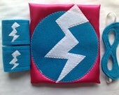 Pink and turquoise Newborn Super Hero Costume Photo Prop with Mask and Cuffs
