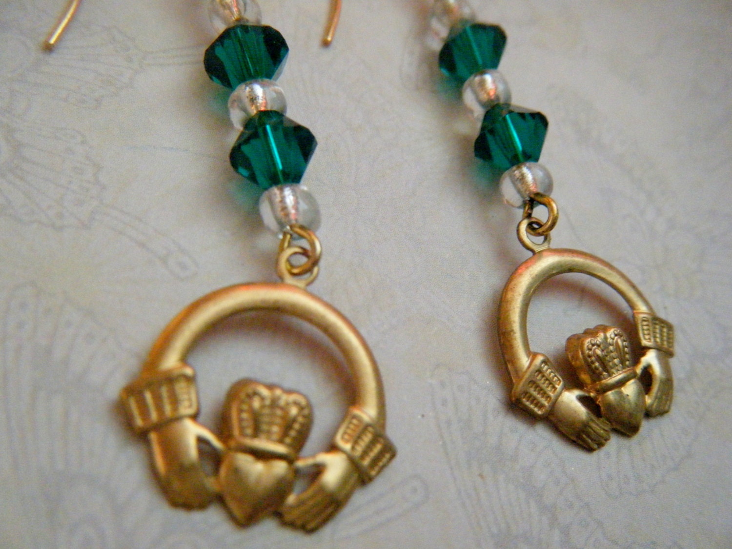 Irish Claddagh Earrings, Green, Gold, Valentine's Day, St. Patrick's Day, Love, Celtic