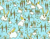 Garden Friends by Jay McCarroll, Funny Bunnies Aqua Westminster Free Spirit Fabric Half Yard