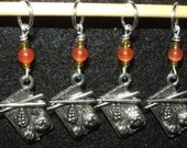 SUPER SALE - Sushi plate stitch markers with red aventurine and yellow seed beads - set of four