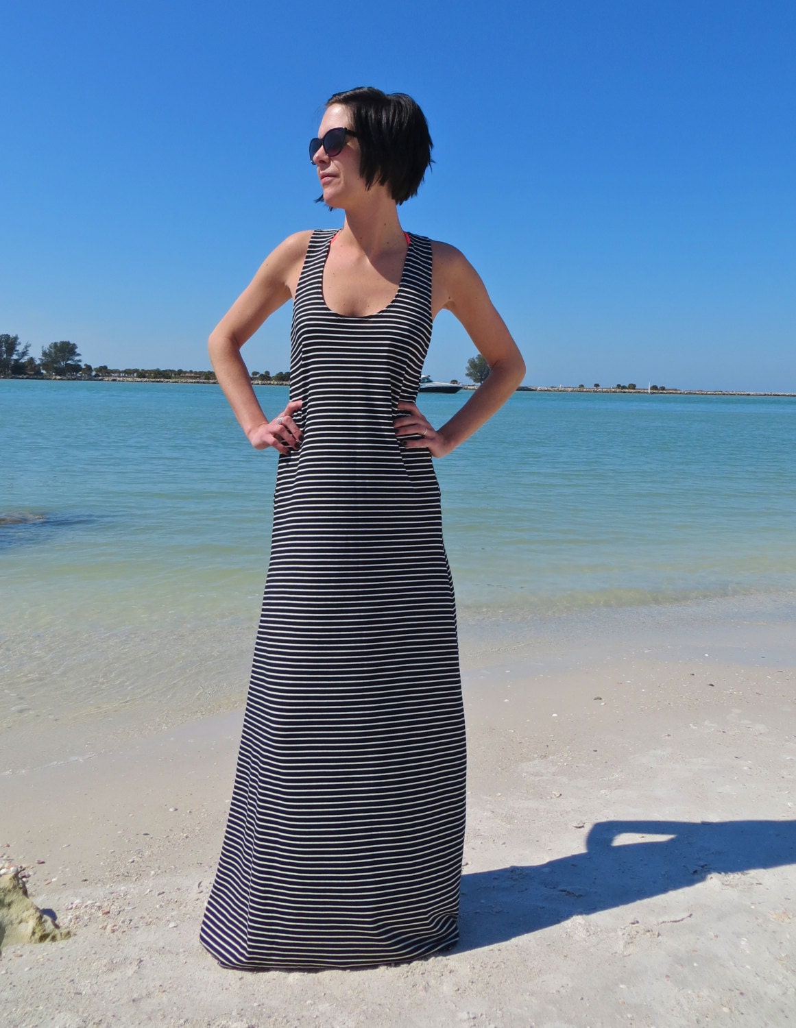 Bamboo Stripe Racer Back Maxi Dress