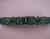 Barrette in Purple and Green Macrame Beading, Hair Clip, Micro macrame beadwork