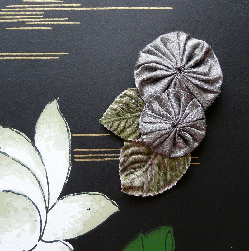 luna - silk yo-yo and millinery leaf barrette
