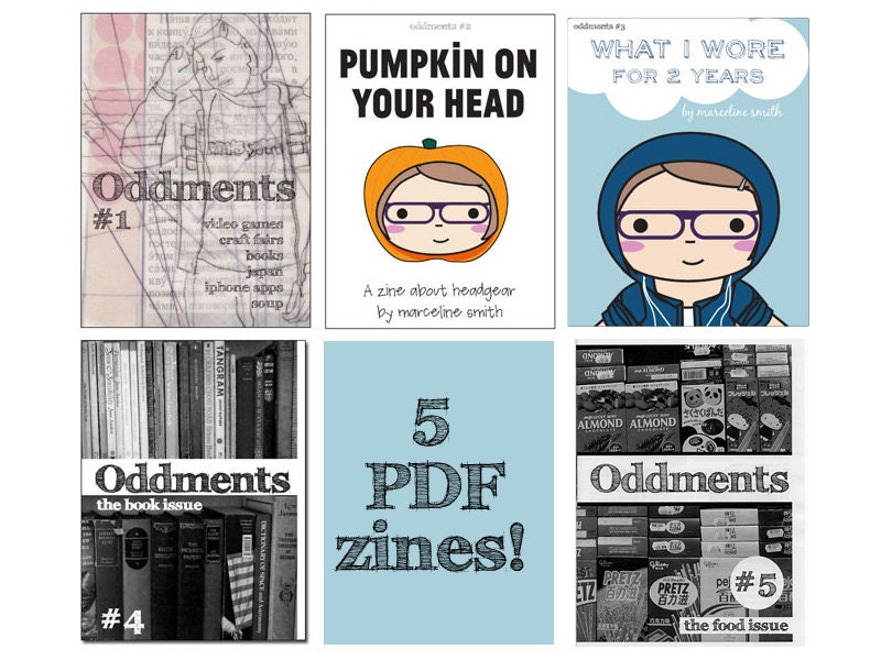 Oddments PDF Set - 5 Zines - food, books, Japan - writing and kawaii illustration