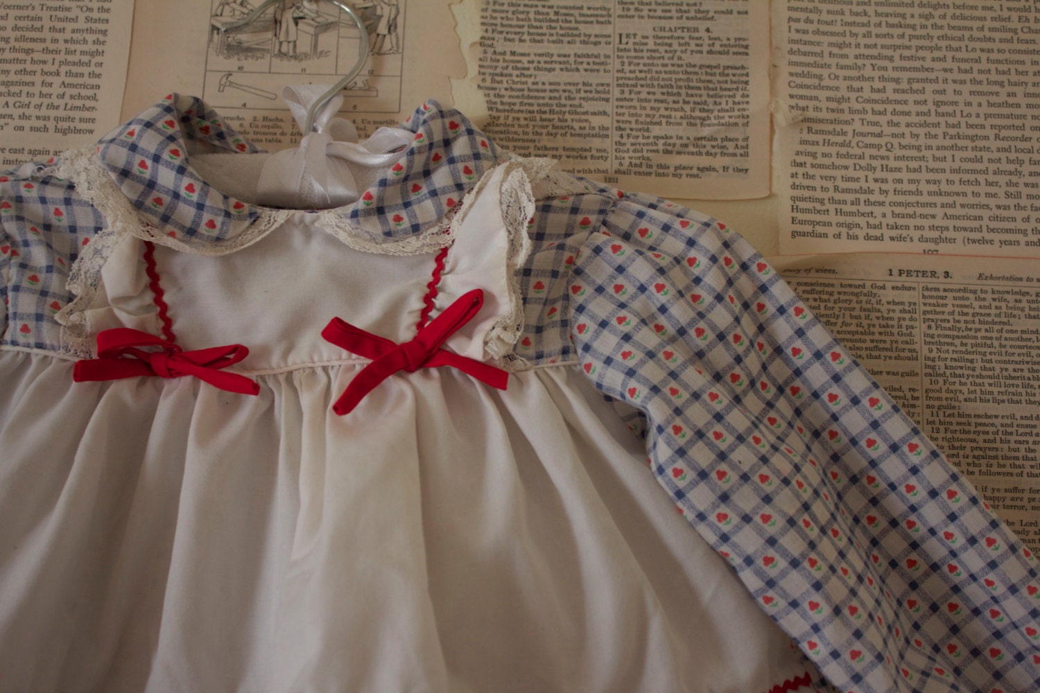 Vintage Pinafore Apron Dress - Retro Baby Girls Long Sleeved Collared Dress Shirt - Baby Shower Gift - Girls Clothes Clothing