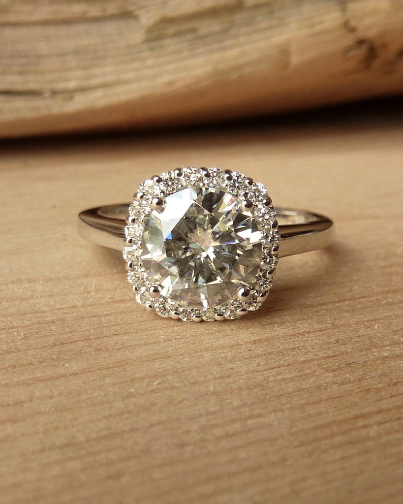 Round  Moissanite with Cushion Halo Ring