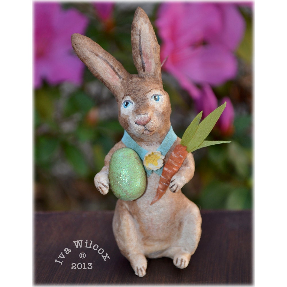 Spun Cotton Bunny Rabbit Easter Folk Art Victorian Feather Tree Ornament OOAK