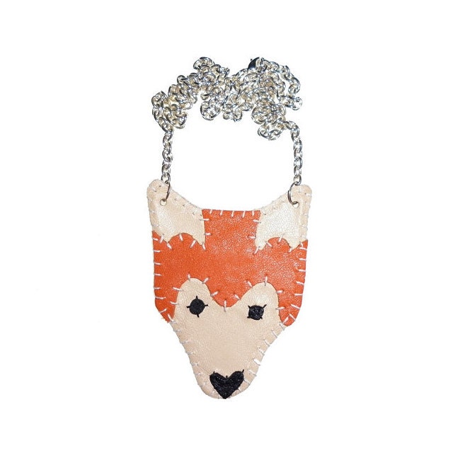 Orange and Cream Leather Fox Necklace