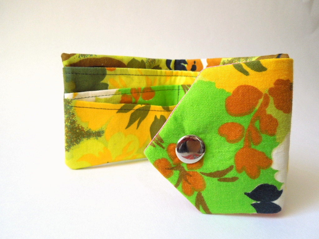Woman Wallet Spring Green Flowers Upcycled Fabric