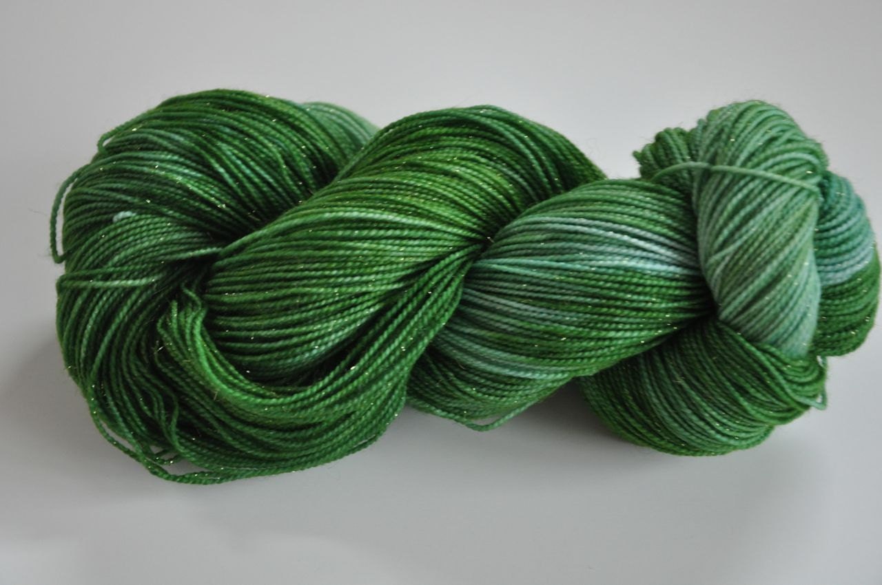 Shamrock- Hand Dyed Gold Sparkle Sock Yarn