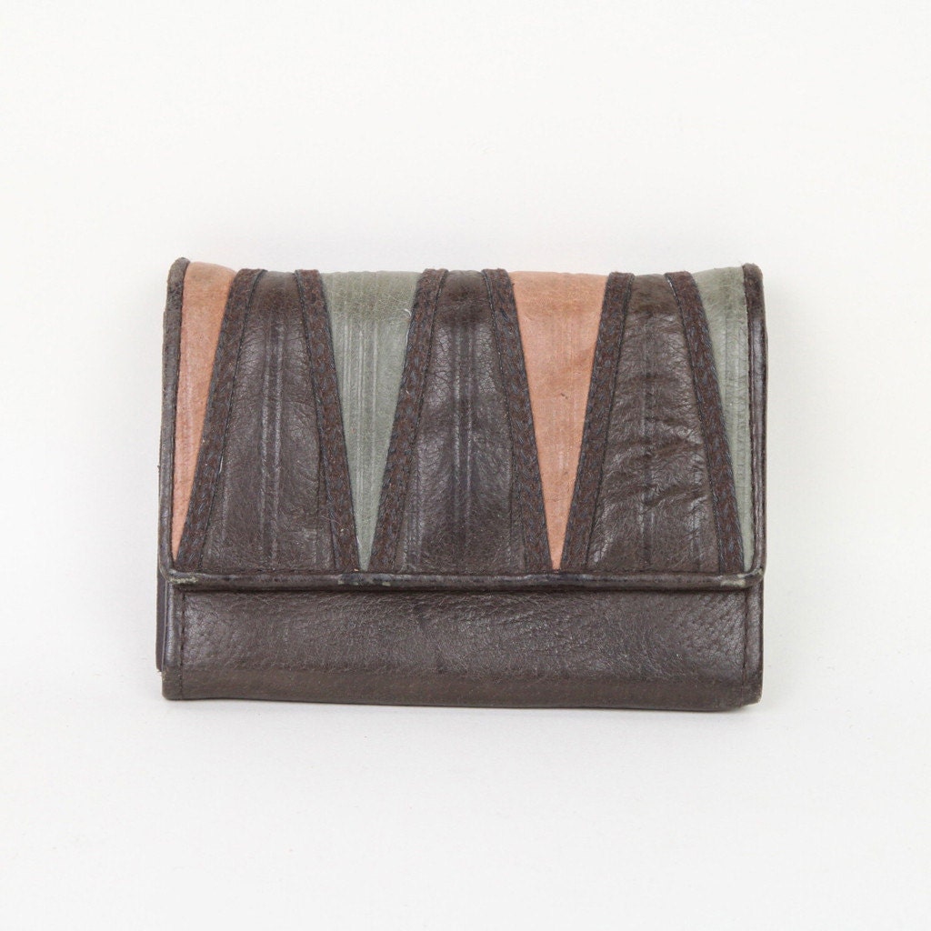 Vintage Gray Leather Triangle Design Wallet