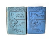 2 Antique Books Blue - 1800's Illustrated - Julian Mortimer & Tom Temples Career