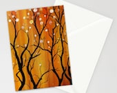 Greeting Card - Magic Forest - sunset tree blossoms landscape birthday gift congratulations love colorful watercolor art painting envelope