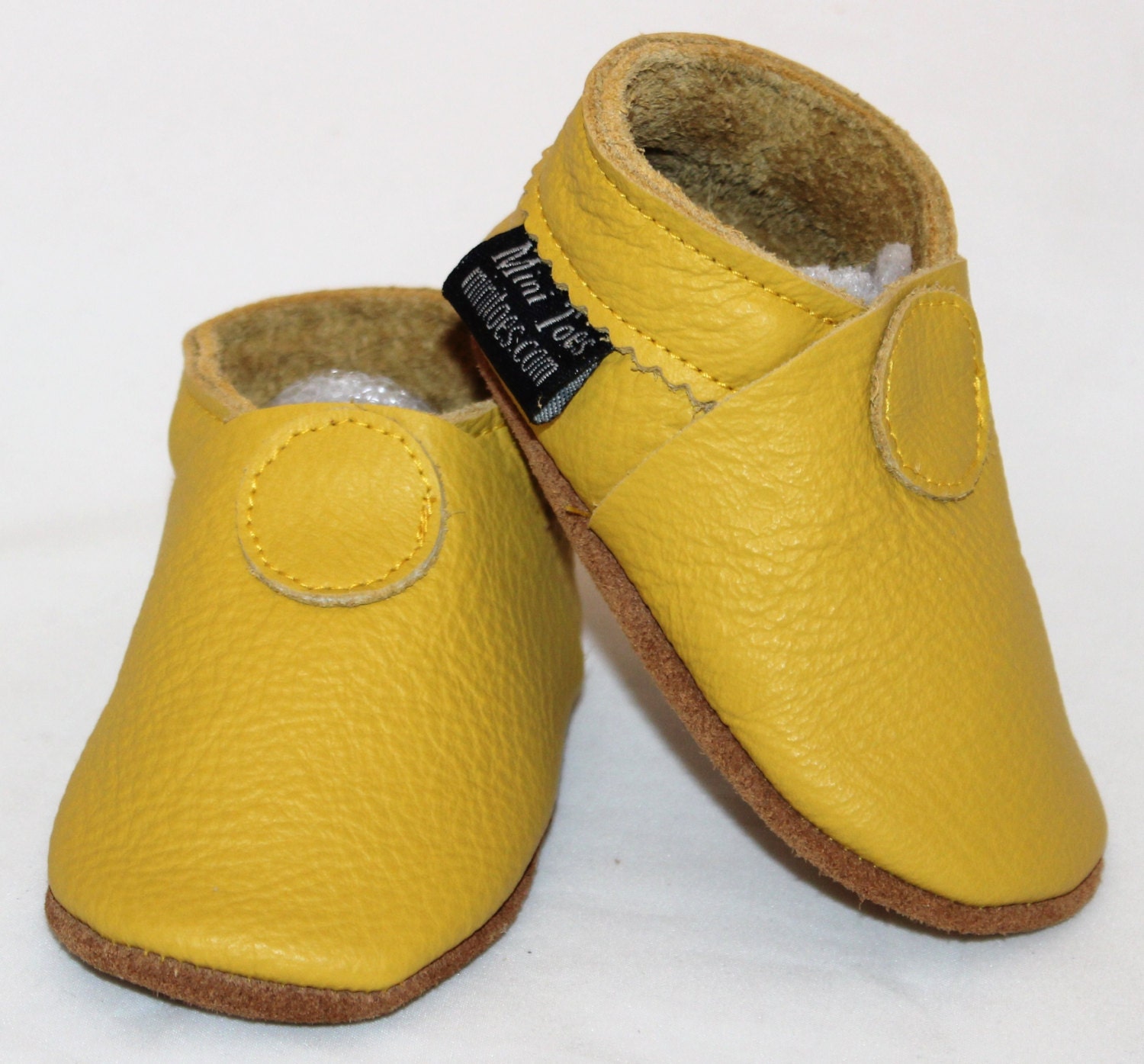 Leather BABY crib shoes yellow pick your size