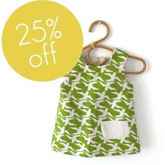 Smock Dress for 2-3 year old - Cloudbirds, in Granny Smith