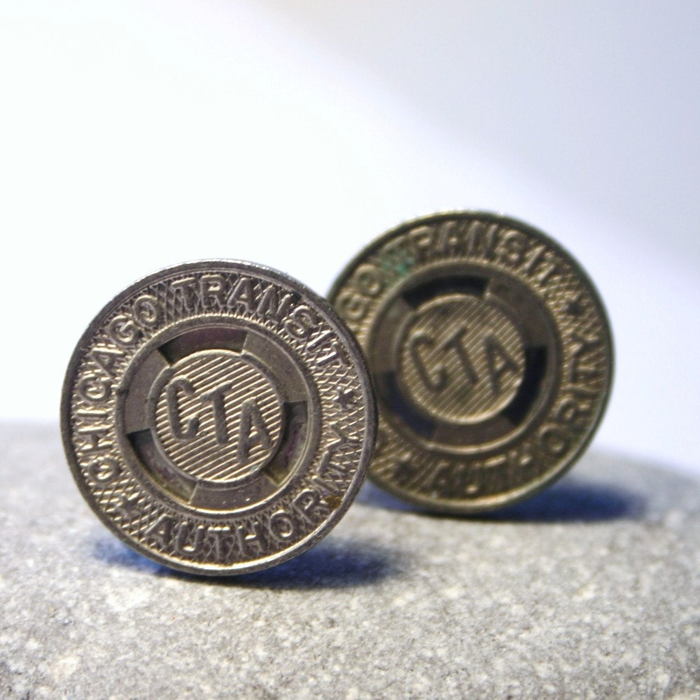 Chicago, IL Cufflinks - Vintage El Subway Token - Simple Mens Brass Accessory for Him - Etsy Dudes - Small Silvertone
