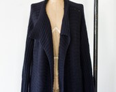 Vintage Wool Navy Knit Cardigan Sz L 80's