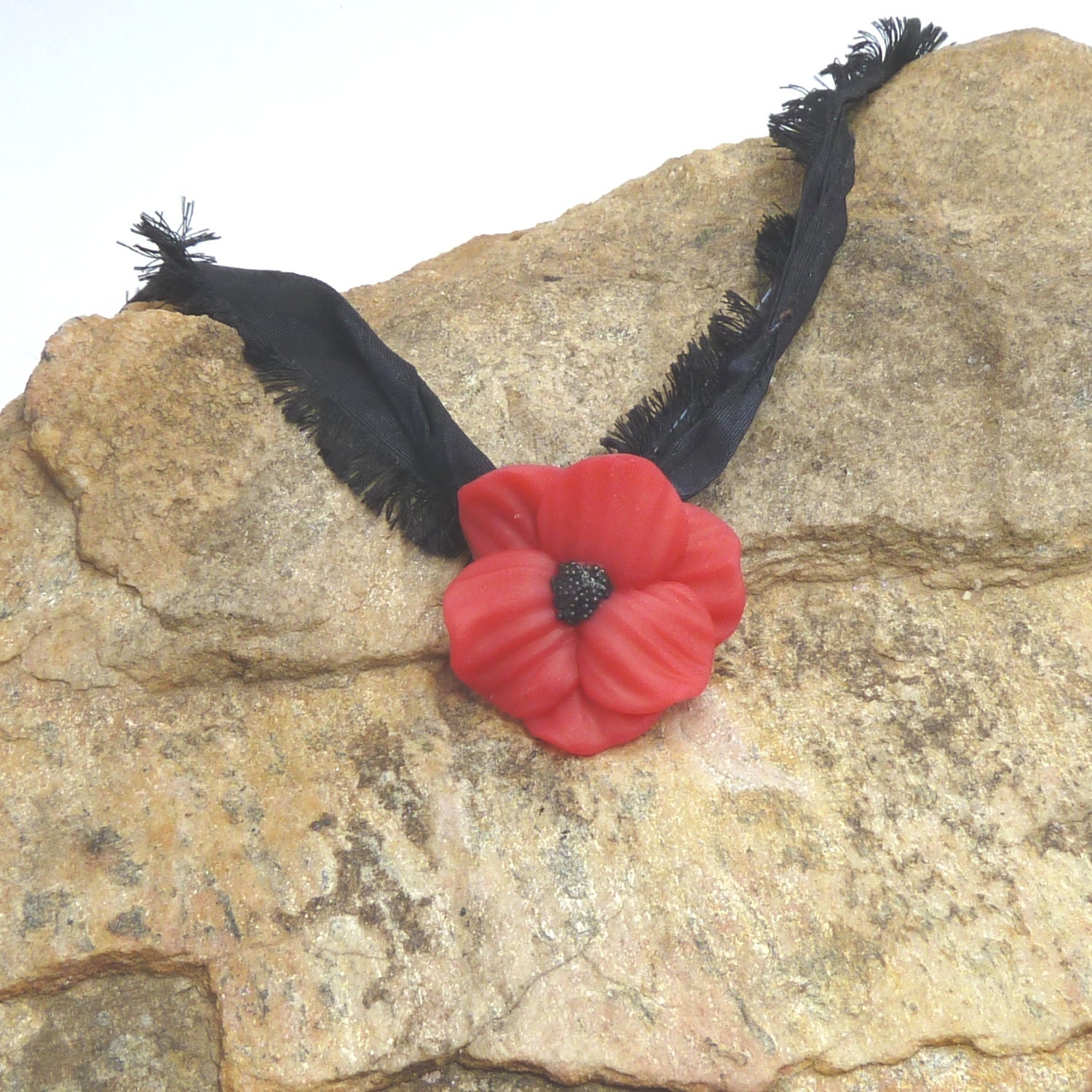 Poppy Flower Pendant -  Ruby Red