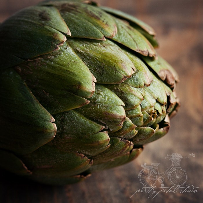Still Life Fine Art Photograph, Food, Artichoke Leaves, Vegetable, Rustic, Macro Photo, Kitchen Art, Mint Green and Brown, Square 5x5 Print