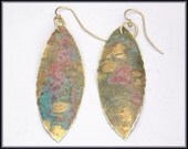 PATINA PATINA - Handforged Patinated Pink Blue Green Long Bronze Shield Earrings