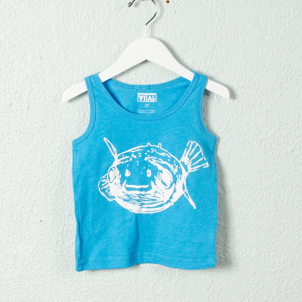 Puffer fish - toddler tank, neon blue- 4T