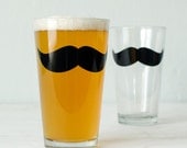 Mustache pint glass - set of 2 SCREEN PRINTED pint glasses - black