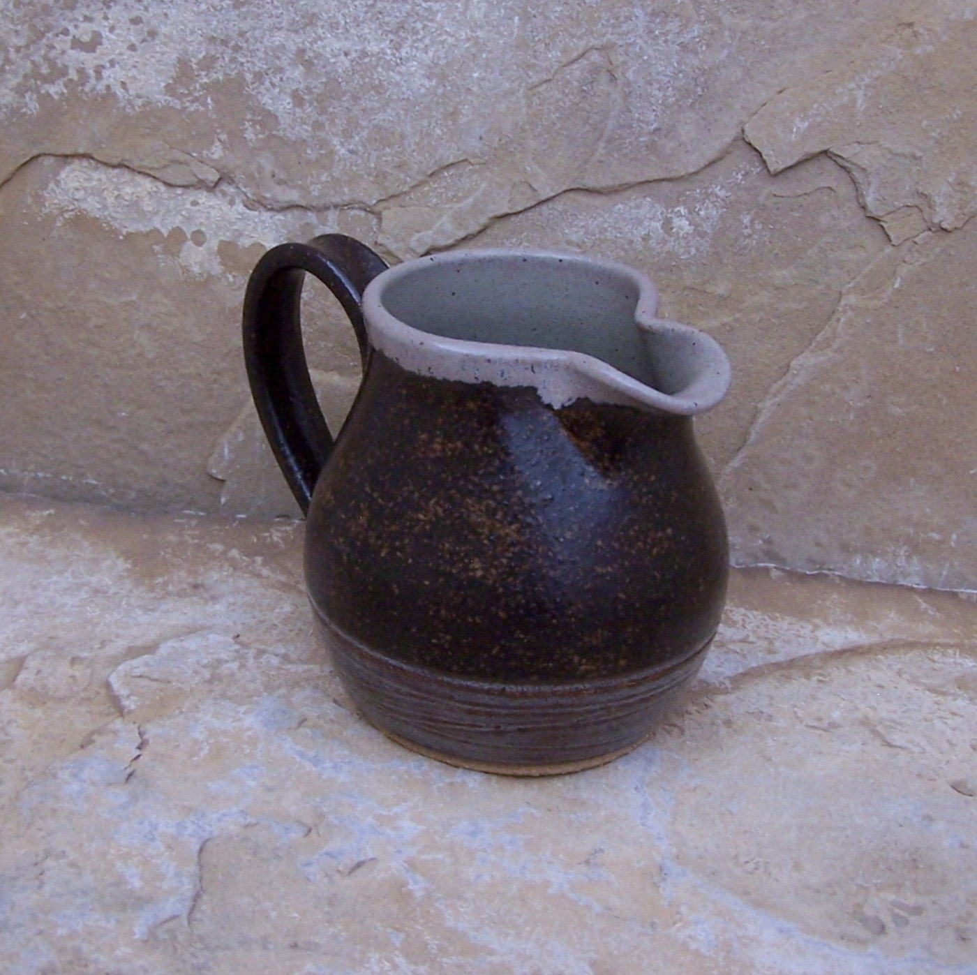 Burnt Clay Brown and Stone Grey Handmade Stoneware Ceramic Pottery Mini Pitcher