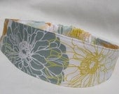 Reversible Fabric Headband grey white flowers revesible hairband women hair band, girl headband