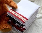 BASEBALL Take Me Out to the Ball Game, Burp Cloth Bundle newborn gift set, 4 coordinating cloths in red and brown for baby BOY
