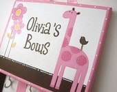 AVA Mod Giraffe CUSTOM Hair Bow Holder 8x10.. Made Just For You After Order ...Pink Brown 3 ribbons
