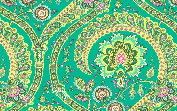 Amy Butler Lark Sateen Collection Feather Paisley Jade Green Modern Cotton Fabric by the yard from Shereesalchemy