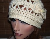 New Item Sweet Crochet V Stitch Cloche Hat With Crochet Bow with Button Accent (FREE SHIP)