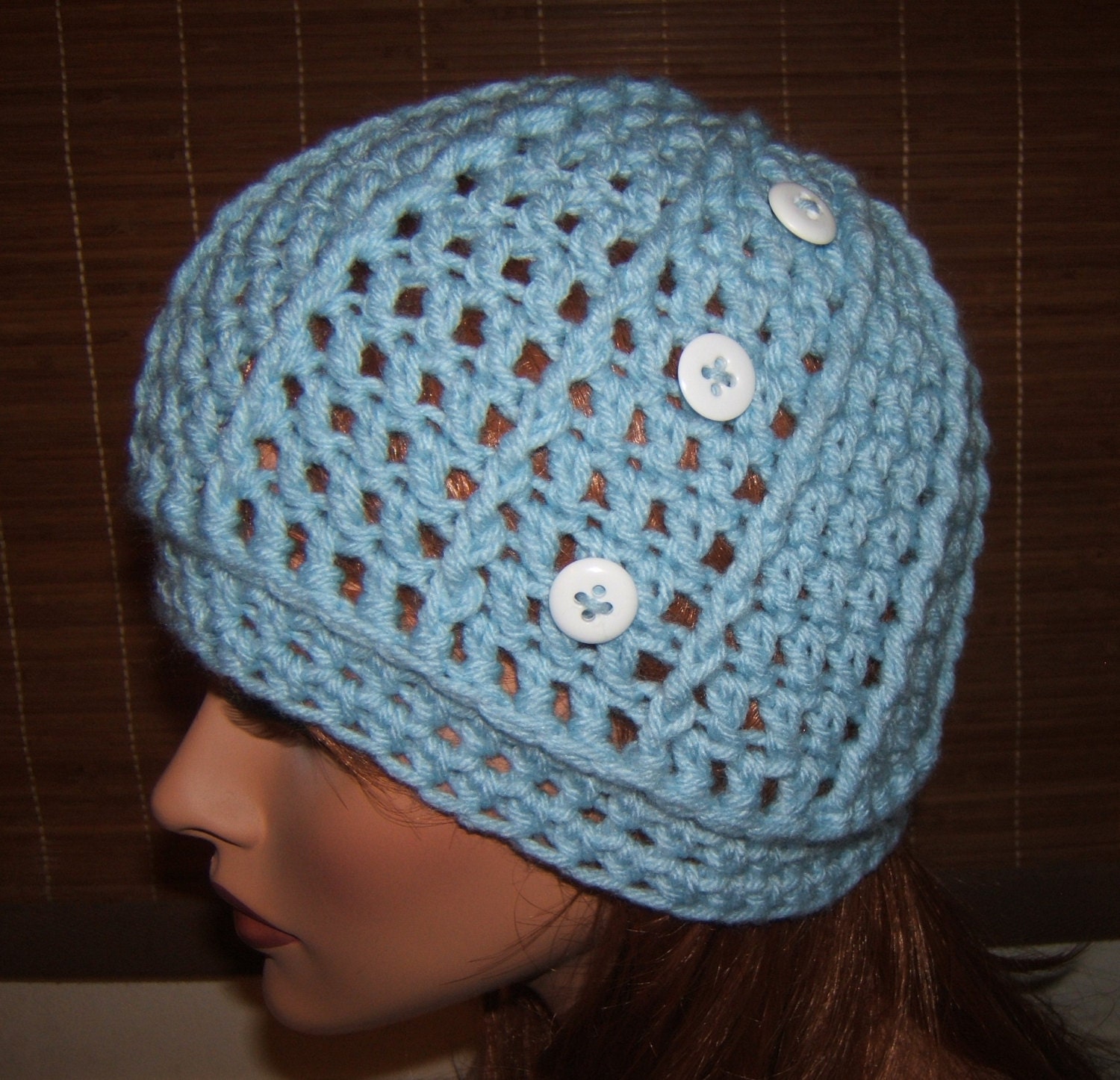 New Item Sweet Crochet Post Stitch Cloche Hat W/ Button Accent  (FREE SHIP)