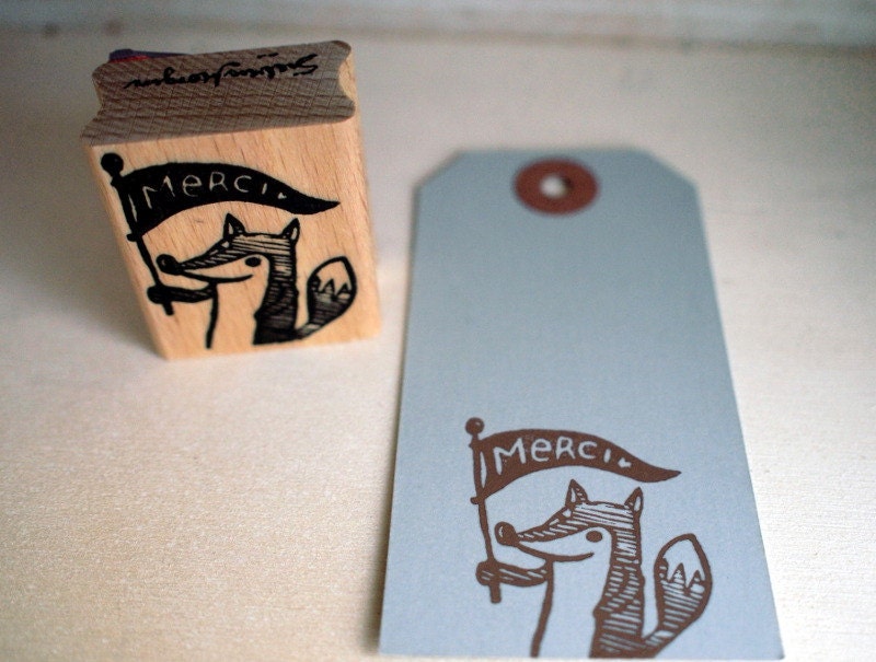 Merci Fox - rubberstamp - 35x40mm