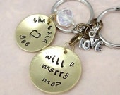 His And Hers Marry Me Keychain Set in Hand Stamped Brass