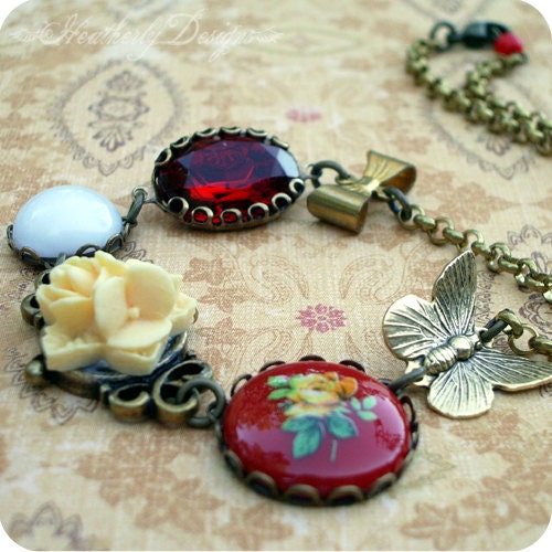 Flair: bright mixed media single strand charm necklace - one of a kind