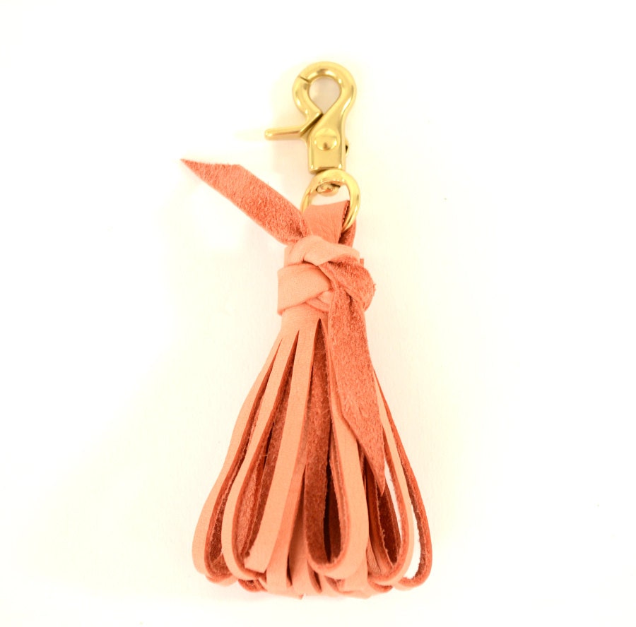 Coral Leather Folded Tassel w/ Brass Clip